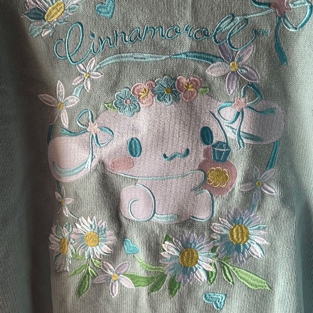 Sanrio Japan LA Cinnamoroll Floral Embroidered Cardigan Women Medium - Picture 9 of 11